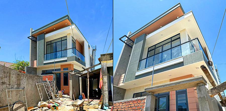Ảnh thực tế mặt tiền nhà phố Phú Yên sau khi thi công hoàn thiện